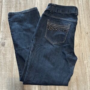 Christopher & Banks Jeans Womens Size 8 Short Dark Wash Embellished Straight Leg